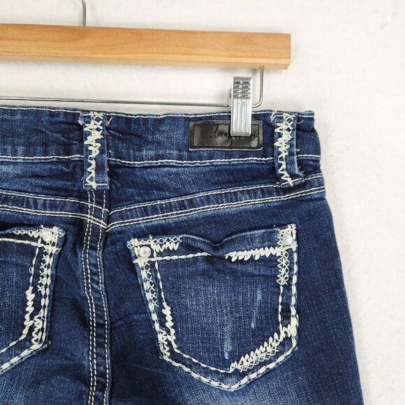 Daytrip Shorts Womens 26 Blue Virgo Low Rise Y2K Embroidered Denim Jean Bermuda - Picture 8 of 12